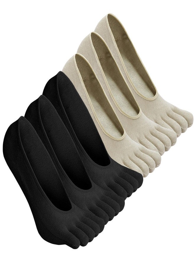CaiDieNu No Show Toe Socks Women, Low Cut Five Fingers Cotton Running Athletic Invisible Boat Socks, 6 Pairs - Image 1